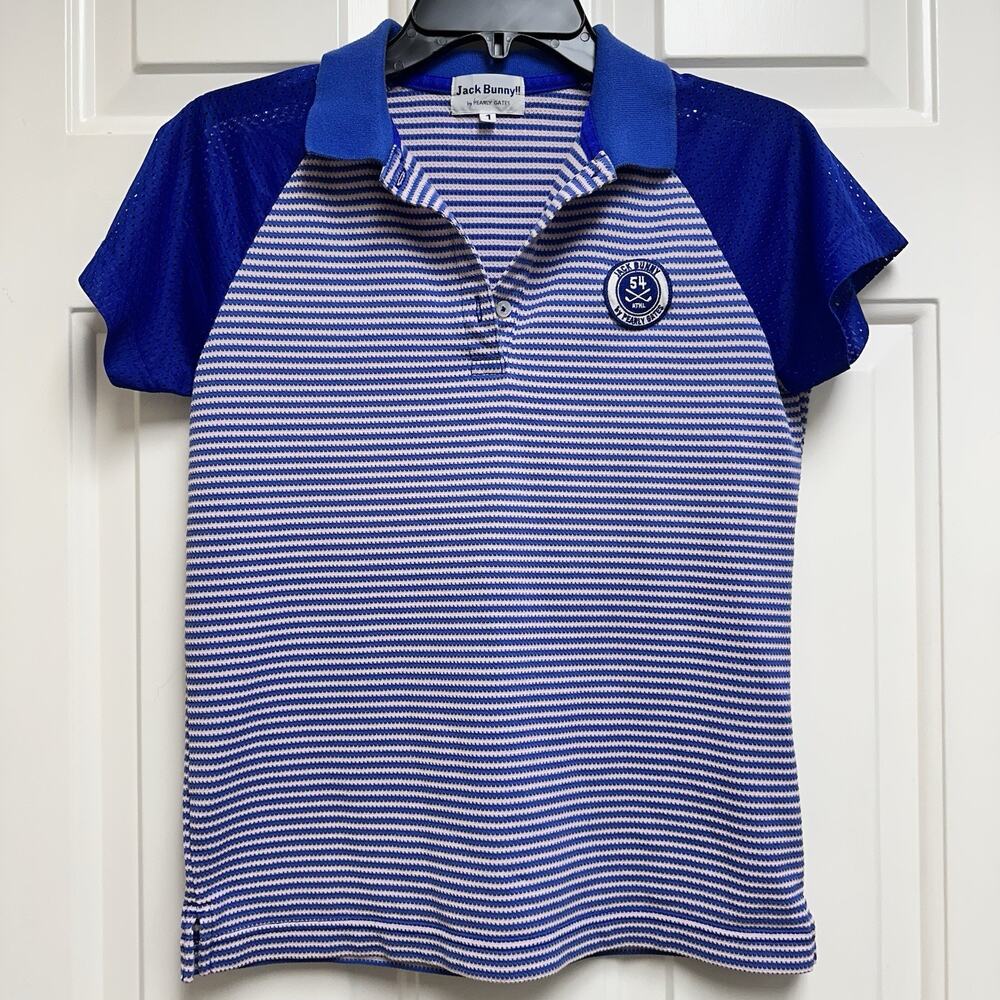 Pearly Gates Golf Jack Bunny Japanese Shirt Size 1 Blue Pink Stripe Collar ATHL